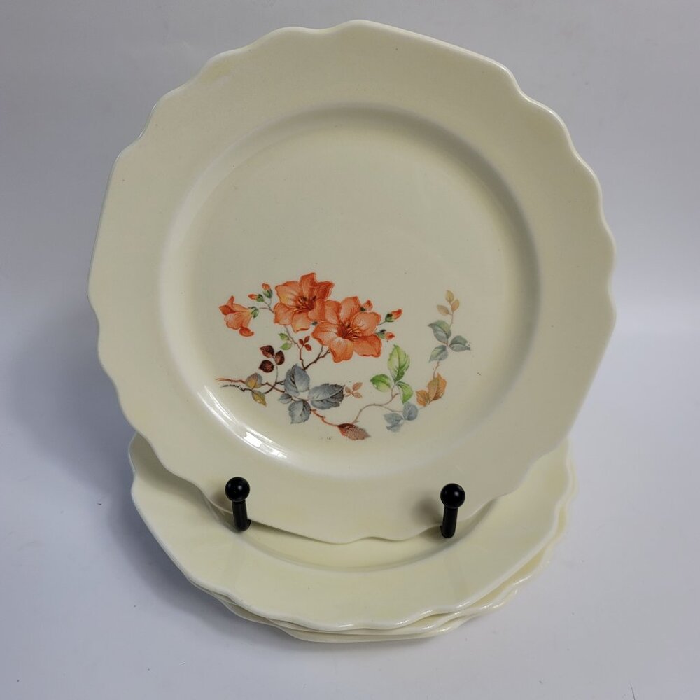 FOUR W.S. George GEO95 Bread Plates Lido Canarytone Pale Yellow Orange Flowers
